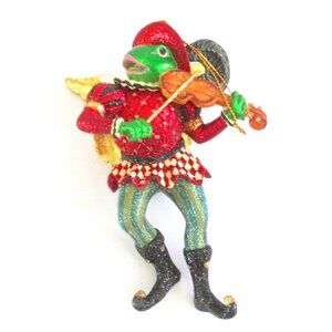 Bronners Fiddler Frog Christmas Ornament Violin Musician Holiday Decor 6" Tall